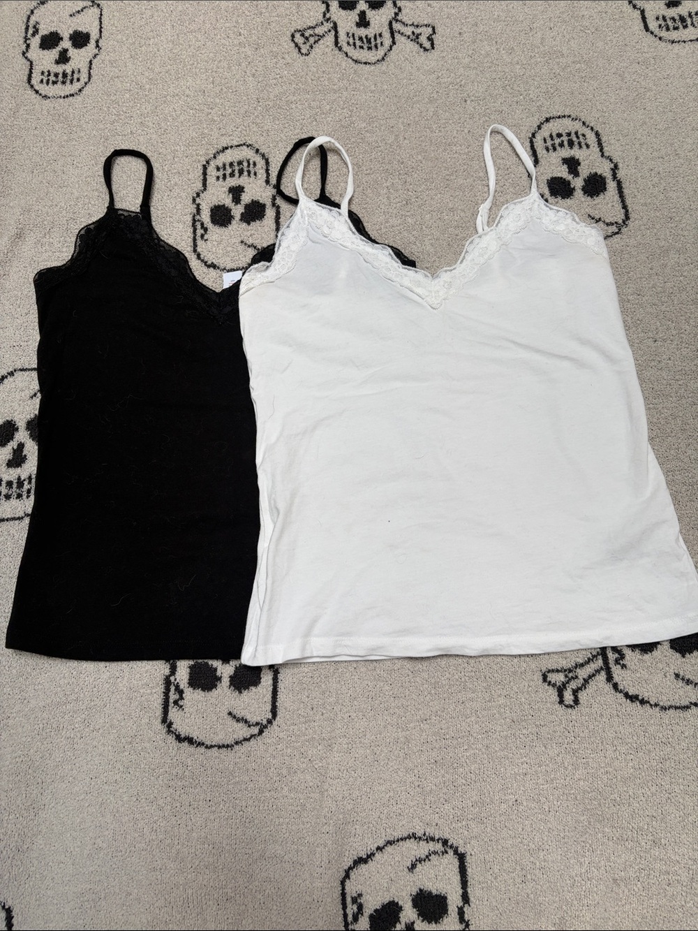 Old Navy Black and White Lace-Trim Tank Tops